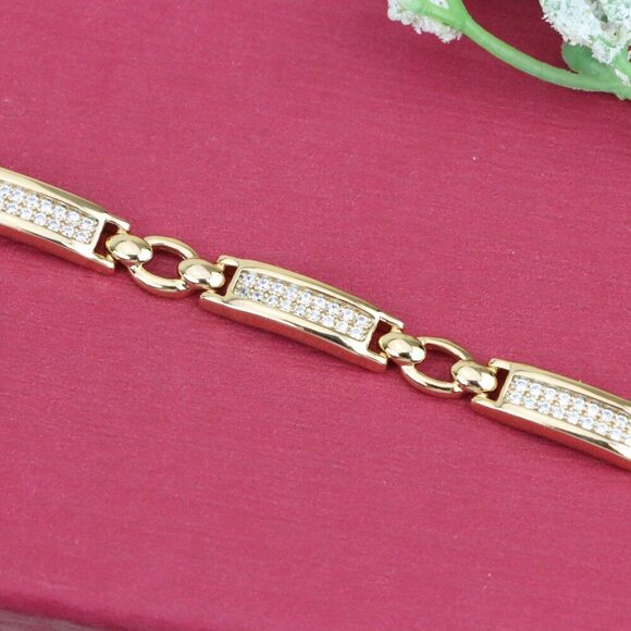 "Elegant Rose Gold Bracelet with Dazzling Rectangle CZ Panels, XPBL0952 - Picture 1 of 12
